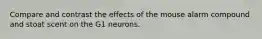 Compare and contrast the effects of the mouse alarm compound and stoat scent on the G1 neurons.