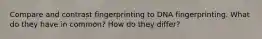 Compare and contrast fingerprinting to DNA fingerprinting. What do they have in common? How do they differ?