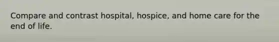 Compare and contrast hospital, hospice, and home care for the end of life.