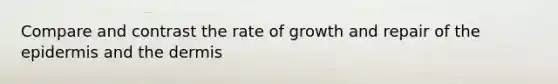 Compare and contrast the rate of growth and repair of the epidermis and the dermis