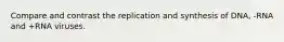 Compare and contrast the replication and synthesis of DNA, -RNA and +RNA viruses.