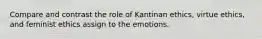 Compare and contrast the role of Kantinan ethics, virtue ethics, and feminist ethics assign to the emotions.