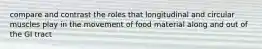 compare and contrast the roles that longitudinal and circular muscles play in the movement of food material along and out of the GI tract