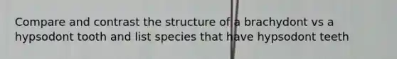 Compare and contrast the structure of a brachydont vs a hypsodont tooth and list species that have hypsodont teeth