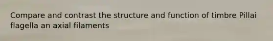 Compare and contrast the structure and function of timbre Pillai flagella an axial filaments