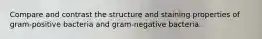 Compare and contrast the structure and staining properties of gram-positive bacteria and gram-negative bacteria.