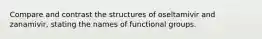 Compare and contrast the structures of oseltamivir and zanamivir, stating the names of functional groups.