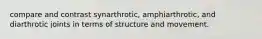 compare and contrast synarthrotic, amphiarthrotic, and diarthrotic joints in terms of structure and movement.