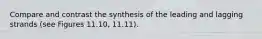 Compare and contrast the synthesis of the leading and lagging strands (see Figures 11.10, 11.11).