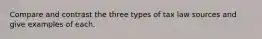 Compare and contrast the three types of tax law sources and give examples of each.