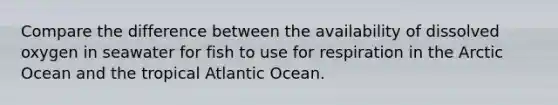 Compare the difference between the availability of dissolved oxygen in seawater for fish to use for respiration in the Arctic Ocean and the tropical Atlantic Ocean.