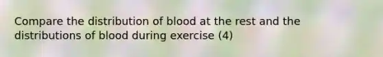 Compare the distribution of blood at the rest and the distributions of blood during exercise (4)