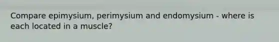 Compare epimysium, perimysium and endomysium - where is each located in a muscle?