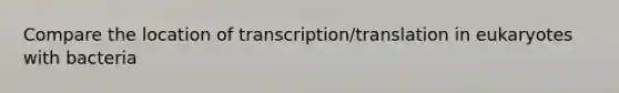 Compare the location of transcription/translation in eukaryotes with bacteria