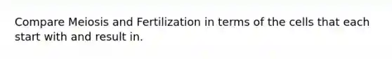 Compare Meiosis and Fertilization in terms of the cells that each start with and result in.