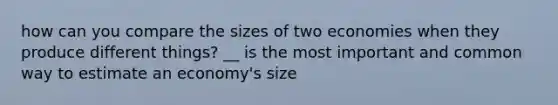 how can you compare the sizes of two economies when they produce different things? __ is the most important and common way to estimate an economy's size