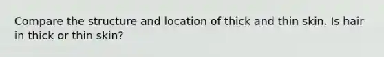 Compare the structure and location of thick and thin skin. Is hair in thick or thin skin?