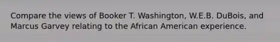 Compare the views of Booker T. Washington, W.E.B. DuBois, and Marcus Garvey relating to the African American experience.