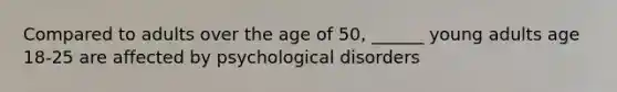 Compared to adults over the age of 50, ______ young adults age 18-25 are affected by psychological disorders