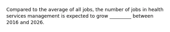 Compared to the average of all jobs, the number of jobs in health services management is expected to grow _________ between 2016 and 2026.