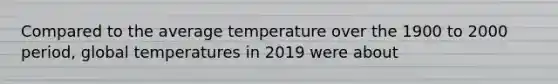 Compared to the average temperature over the 1900 to 2000 period, global temperatures in 2019 were about