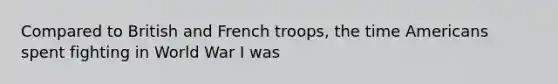 Compared to British and French troops, the time Americans spent fighting in World War I was