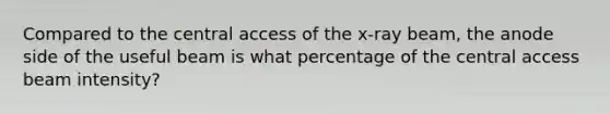 Compared to the central access of the x-ray beam, the anode side of the useful beam is what percentage of the central access beam intensity?