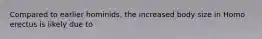 Compared to earlier hominids, the increased body size in Homo erectus is likely due to