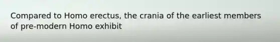 Compared to Homo erectus, the crania of the earliest members of pre-modern Homo exhibit