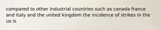 compared to other industrial countries such as canada france and italy and the united kingdom the incidence of strikes in the us is