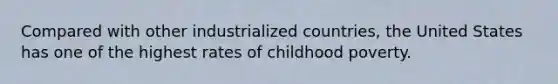 Compared with other industrialized countries, the United States has one of the highest rates of childhood poverty.