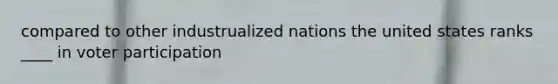 compared to other industrualized nations the united states ranks ____ in voter participation