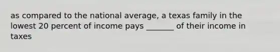 as compared to the national average, a texas family in the lowest 20 percent of income pays _______ of their income in taxes