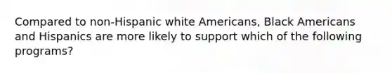 Compared to non-Hispanic white Americans, Black Americans and Hispanics are more likely to support which of the following programs?