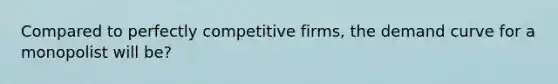 Compared to perfectly competitive firms, the demand curve for a monopolist will be?