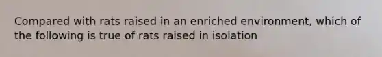 Compared with rats raised in an enriched environment, which of the following is true of rats raised in isolation