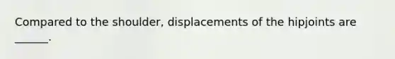 Compared to the shoulder, displacements of the hipjoints are ______.