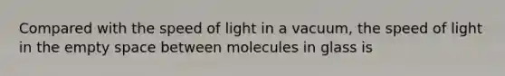 Compared with the speed of light in a vacuum, the speed of light in the empty space between molecules in glass is