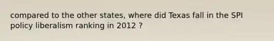 compared to the other states, where did Texas fall in the SPI policy liberalism ranking in 2012 ?