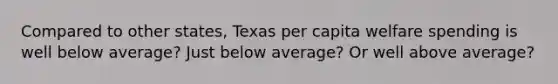 Compared to other states, Texas per capita welfare spending is well below average? Just below average? Or well above average?