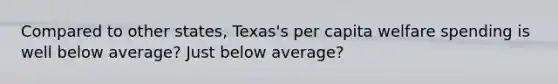 Compared to other states, Texas's per capita welfare spending is well below average? Just below average?