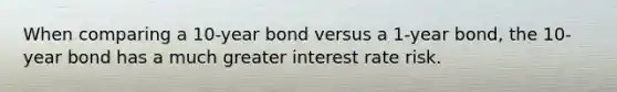 When comparing a 10-year bond versus a 1-year bond, the 10-year bond has a much greater interest rate risk.