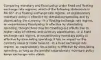 Comparing monetary and fiscal policy under fixed and floating exchange rate regimes, which of the following statements is FALSE? -In a floating exchange rate regime, an expansionary monetary policy is effective by stimulating spending and by depreciating the currency. -In a floating exchange rate regime, an expansionary fiscal policy is effective by stimulating spending, though there may be crowding-out effects due to higher rates of interest and currency appreciation. -In a fixed exchange rate regime, an expansionary monetary policy is effective by stimulating spending; it has no impact on the currency value or trade balance. -In a fixed exchange rate regime, an expansionary fiscal policy is effective by stimulating spending, as long as the parallel expansionary monetary policy keeps exchange rates stable.