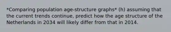 *Comparing population age-structure graphs* (h) assuming that the current trends continue, predict how the age structure of the Netherlands in 2034 will likely differ from that in 2014.