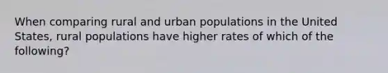 When comparing rural and urban populations in the United States, rural populations have higher rates of which of the following?