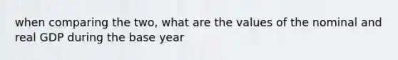 when comparing the two, what are the values of the nominal and real GDP during the base year