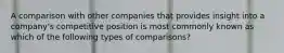 A comparison with other companies that provides insight into a company's competitive position is most commonly known as which of the following types of comparisons?