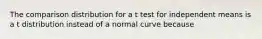 The comparison distribution for a t test for independent means is a t distribution instead of a normal curve because