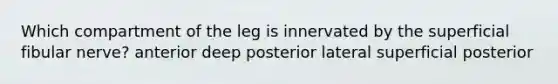 Which compartment of the leg is innervated by the superficial fibular nerve? anterior deep posterior lateral superficial posterior