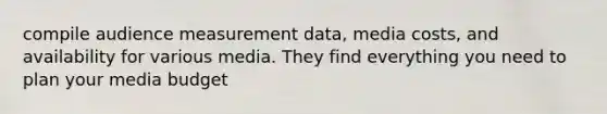 compile audience measurement data, media costs, and availability for various media. They find everything you need to plan your media budget